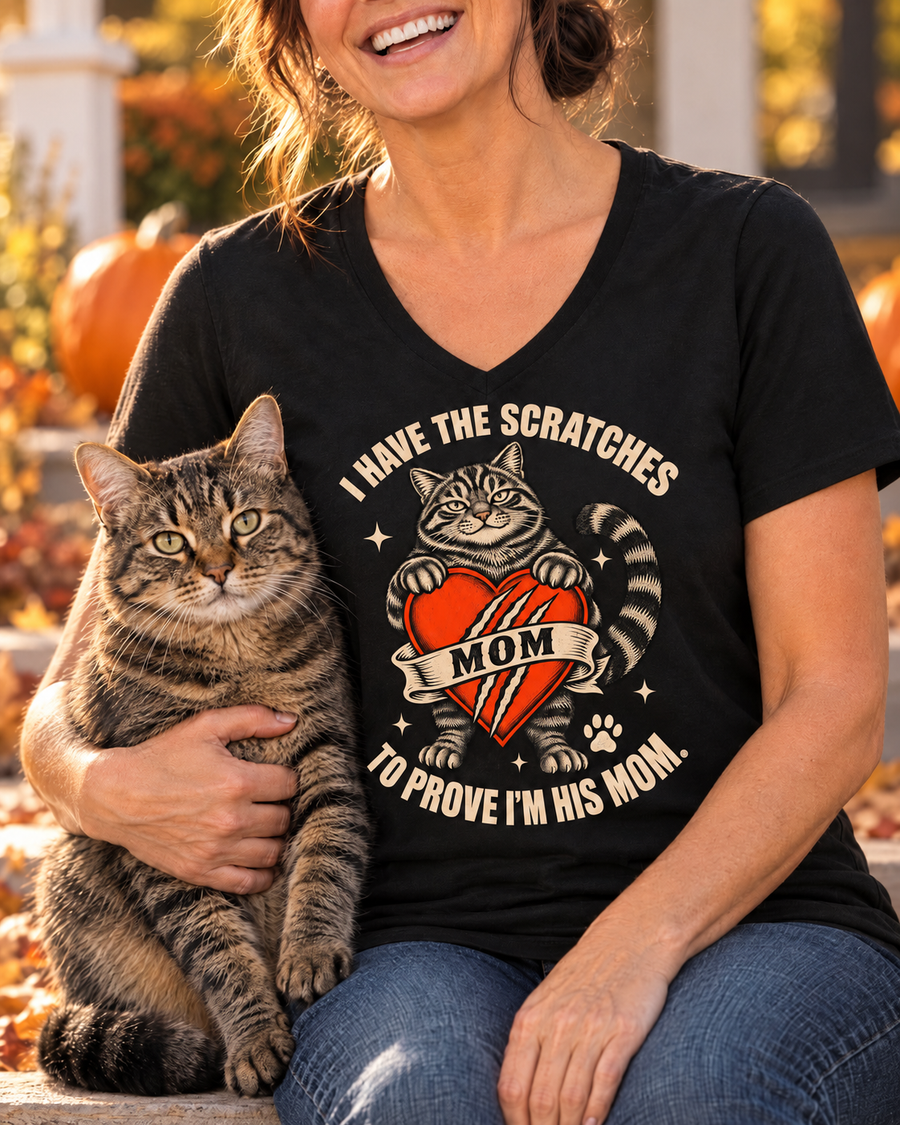 I Have the Scratches Boy Cat Mom V-Neck Tee