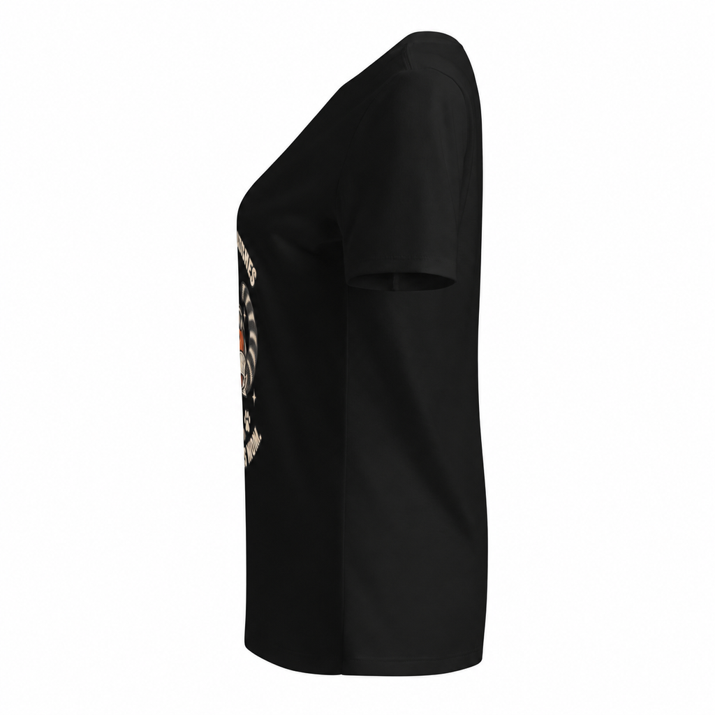 Plain sleeves — I Have the Scratches Boy Cat Mom V-Neck Tee in solid black blend, left side view
