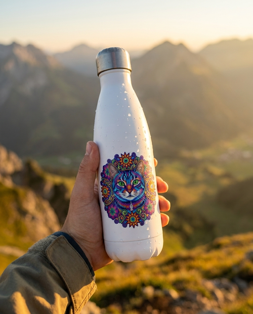 Monster Bottle 17oz stainless steel with custom cat monster art, product view