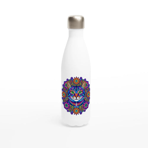 Monster Bottle 17oz stainless steel with custom cat monster art, angled view