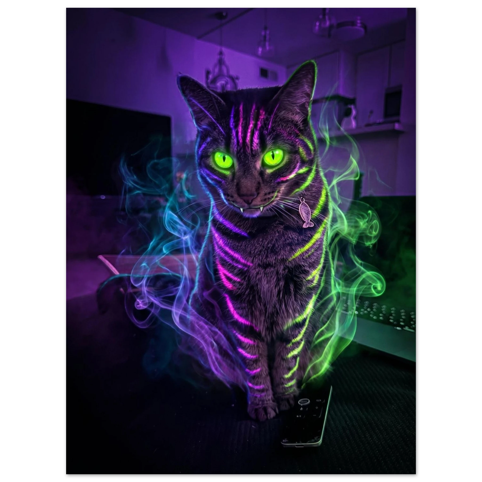 Personalized cat monster wall art print from your photo