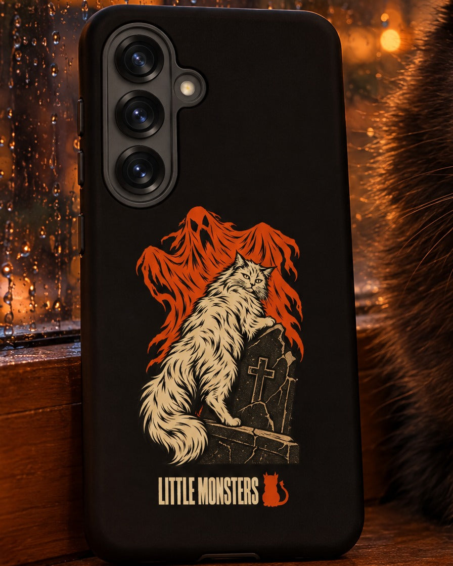 Close-up of the Little Monsters Halloween graveyard cat Samsung Galaxy case