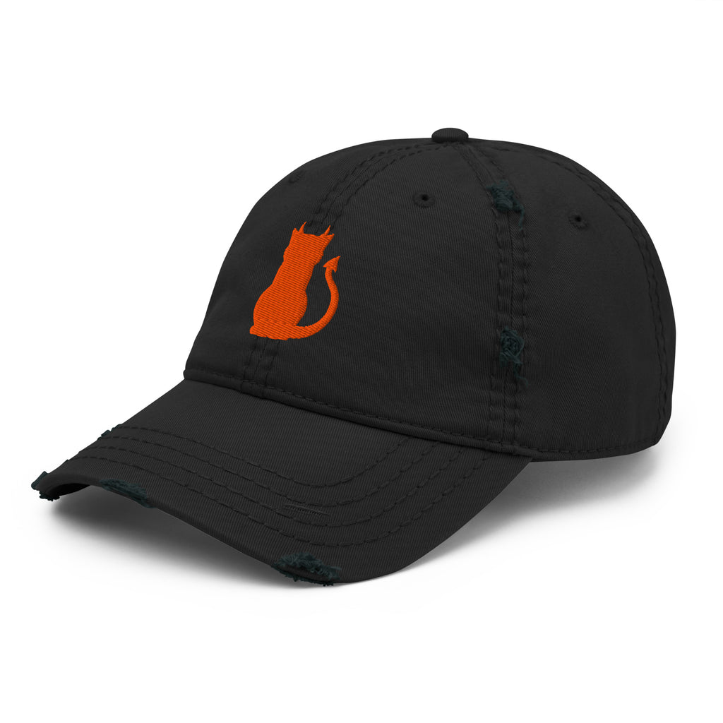 Devil Cat Embroidered Hat in black, front left view