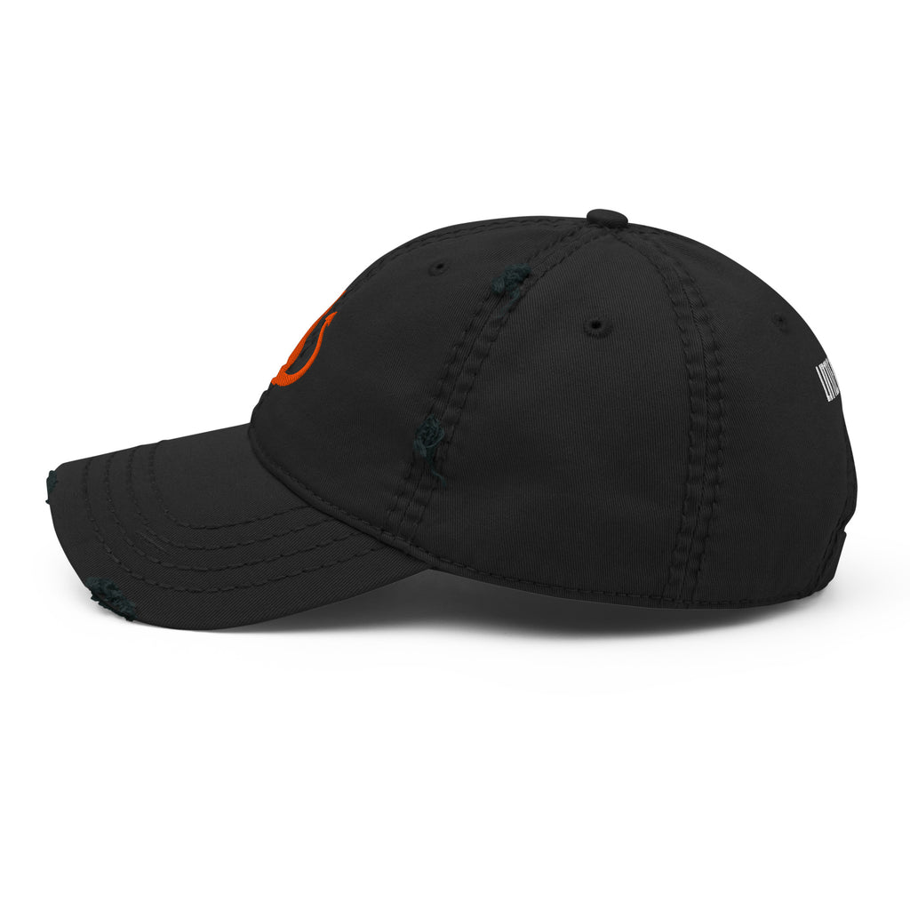 Devil Cat Embroidered Hat in black, left side view