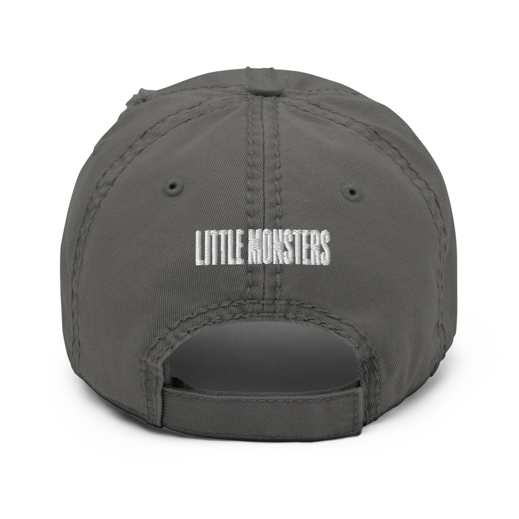 Devil Cat Embroidered Hat in charcoal grey, back view