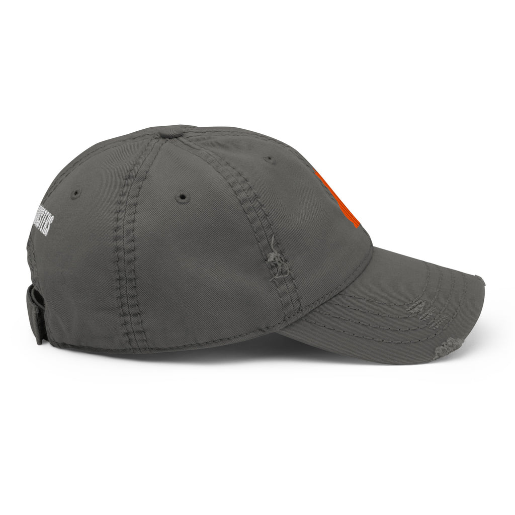 Devil Cat Embroidered Hat in charcoal grey, right side view