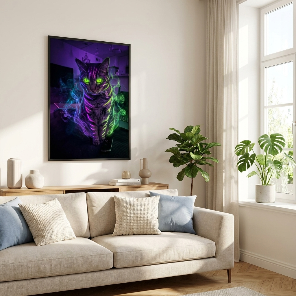 Monster Poster styled in a bright, sunlit living room