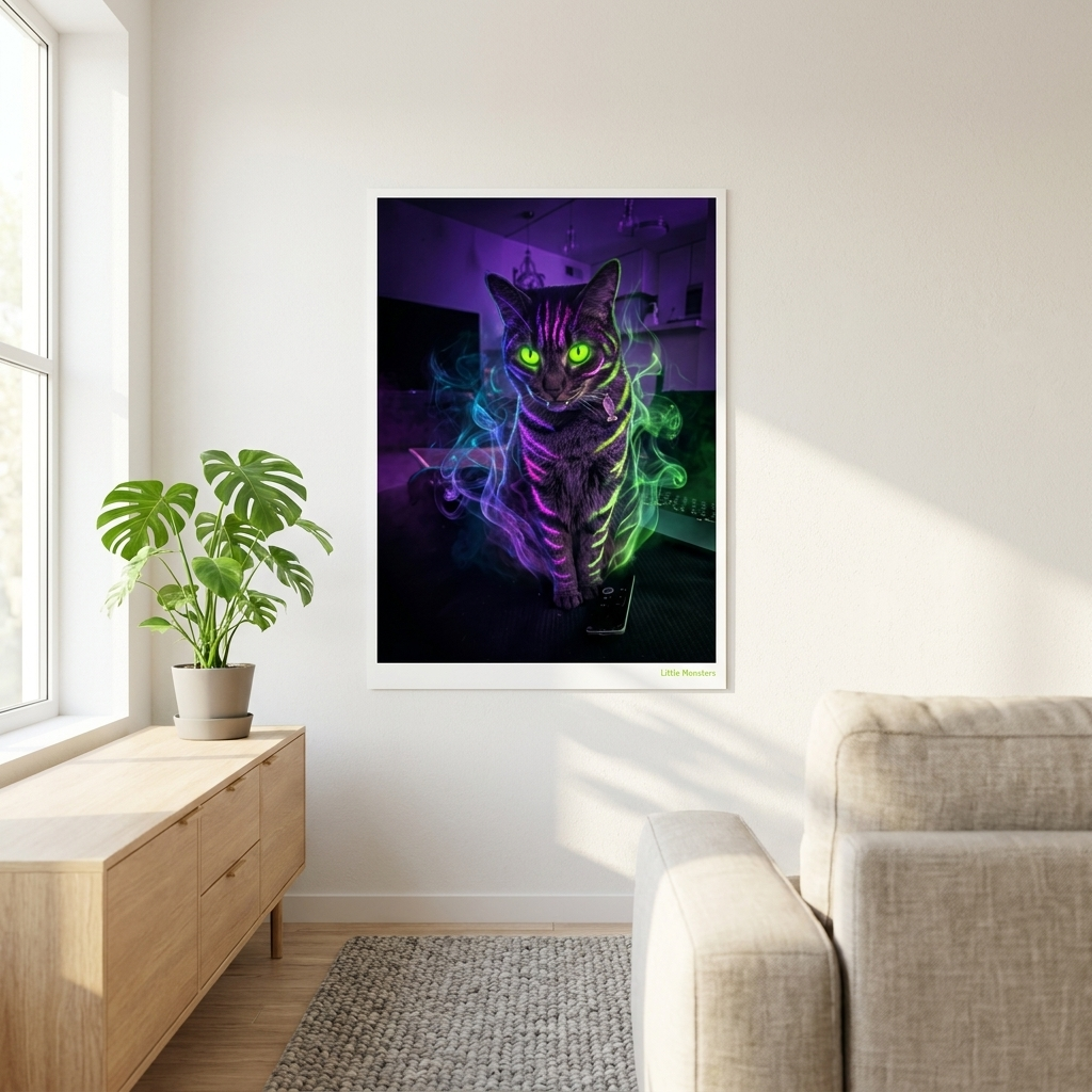 Monster Poster styled in a bright living room