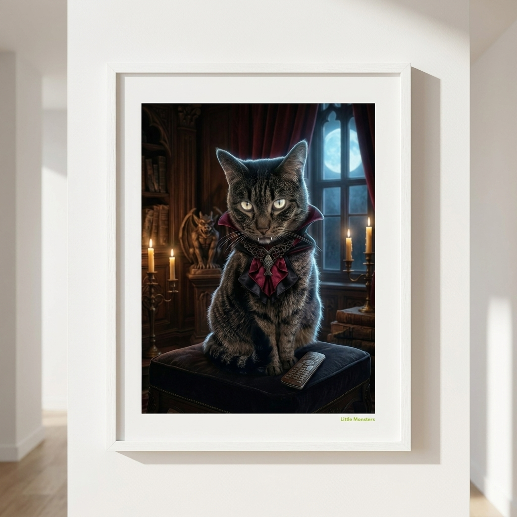 Framed Monster Poster, gothic style, white frame