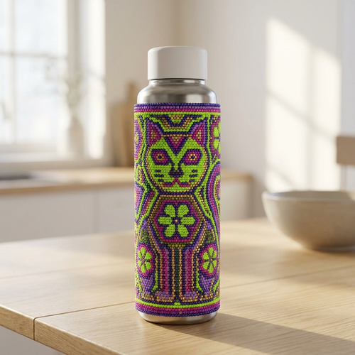 Monster Bottle 17oz - Huichol beadwork monster cat