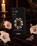 Scratched With Love Samsung Galaxy case on dark velvet with white moonflowers, a moth and a lit candle
