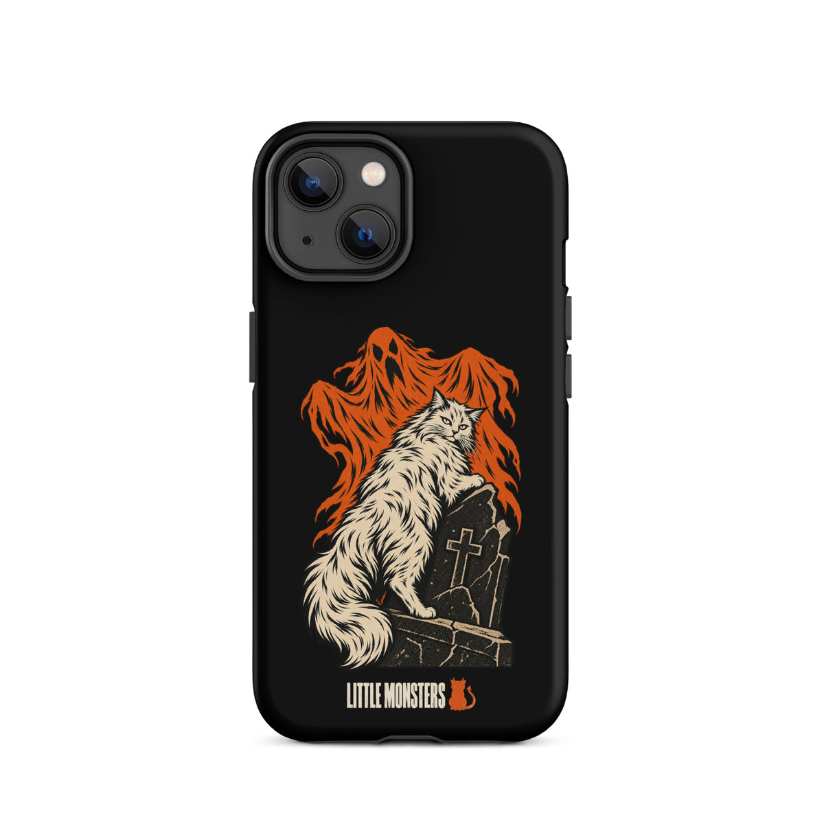 Halloween 2026 graveyard cat tough case on an iPhone 14, front view