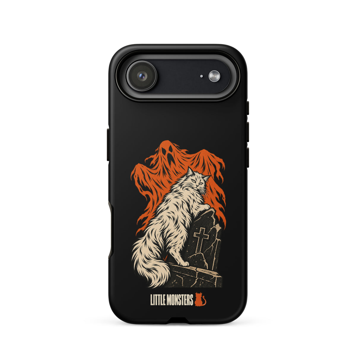 Halloween 2026 graveyard cat tough case on an iPhone 17 Air, front view