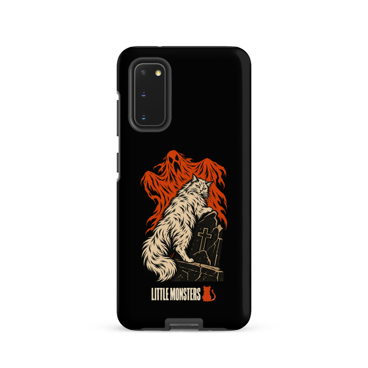 Halloween 2026 graveyard cat tough case on a Samsung Galaxy S20, front view