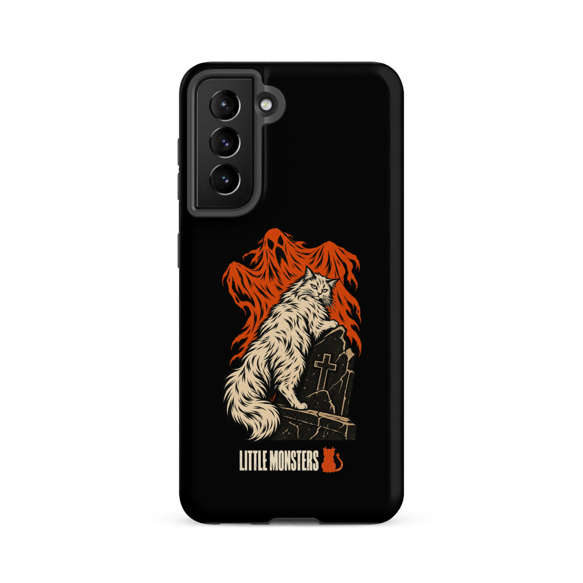 Halloween 2026 graveyard cat tough case on a Samsung Galaxy S21 FE, front view