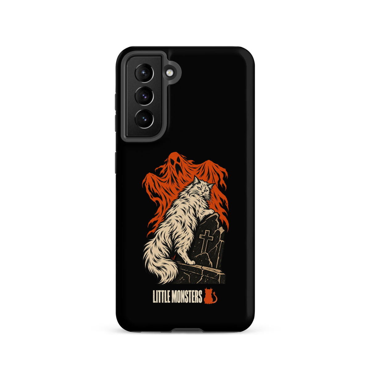 Halloween 2026 graveyard cat tough case on a Samsung Galaxy S21, front view