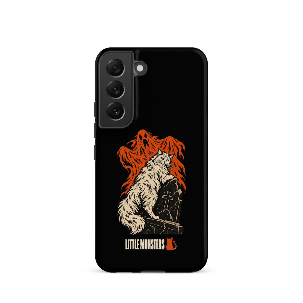 Halloween 2026 graveyard cat tough case on a Samsung Galaxy S22, front view