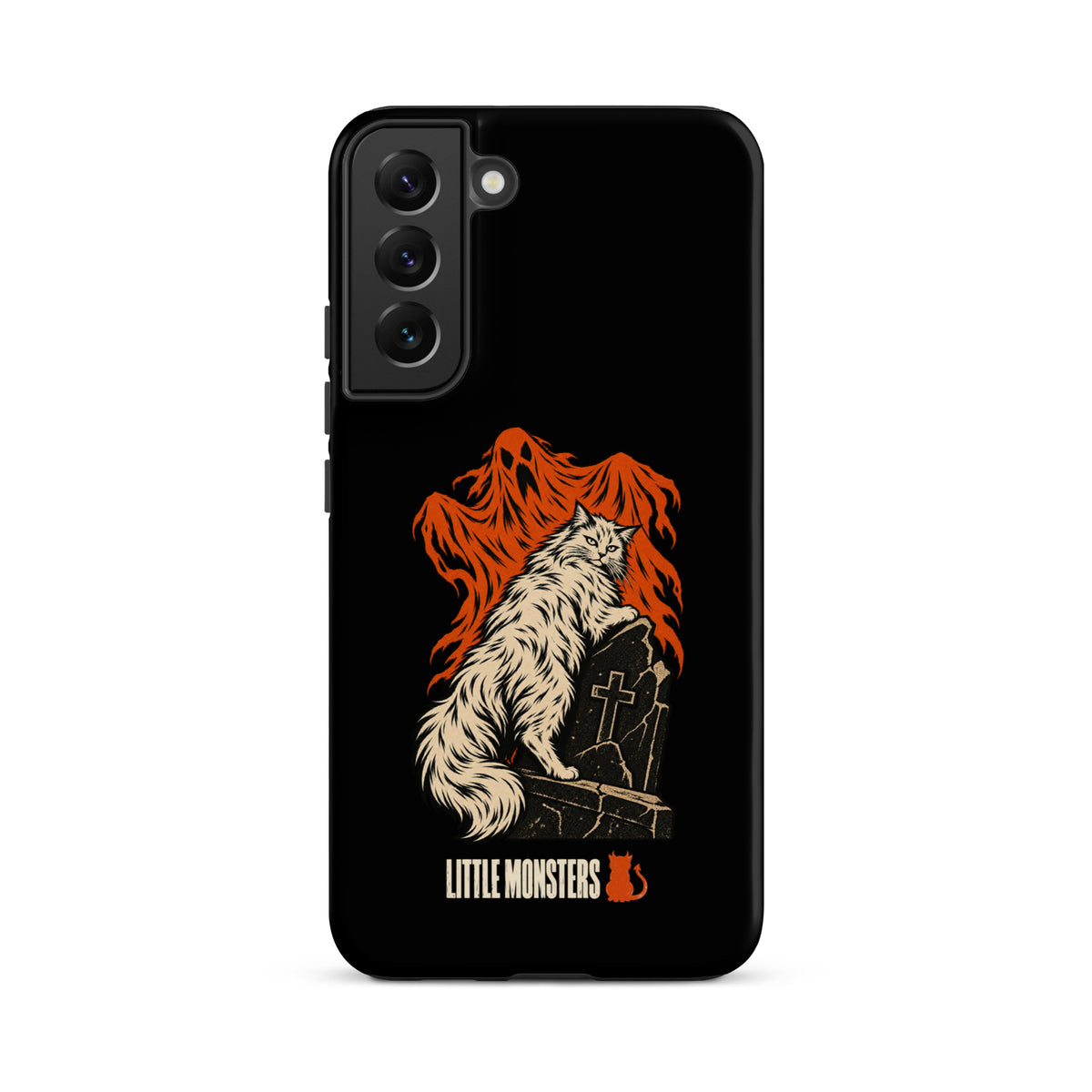 Halloween 2026 graveyard cat tough case on a Samsung Galaxy S22+, front view