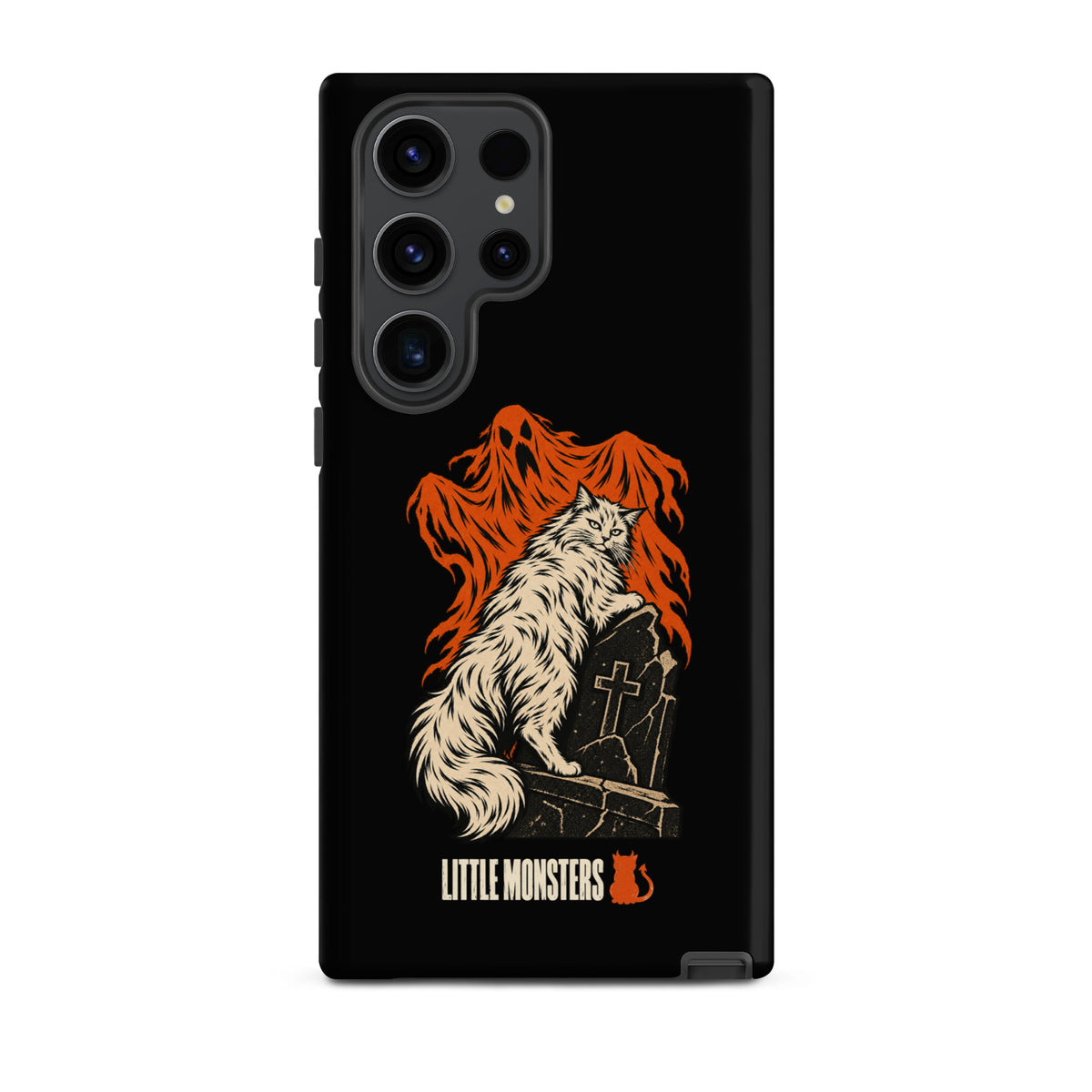 Halloween 2026 graveyard cat tough case on a Samsung Galaxy S23 Ultra, front view