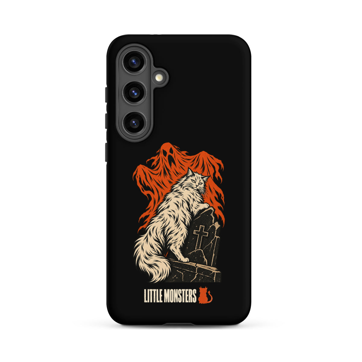Halloween 2026 graveyard cat tough case on a Samsung Galaxy S24+, front view