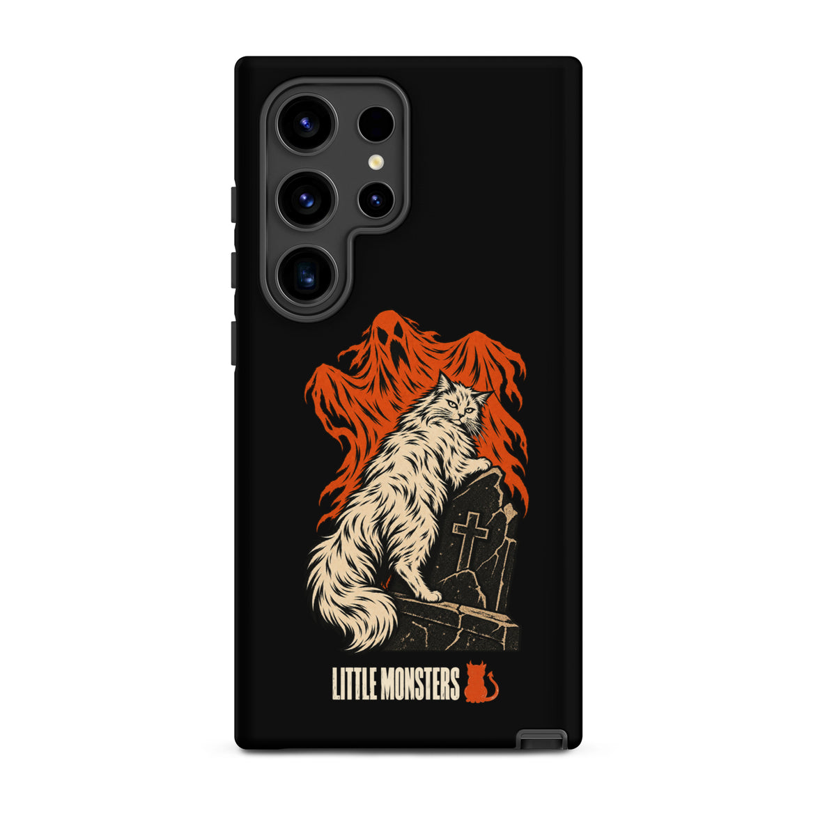 Halloween 2026 graveyard cat tough case on a Samsung Galaxy S24 Ultra, front view