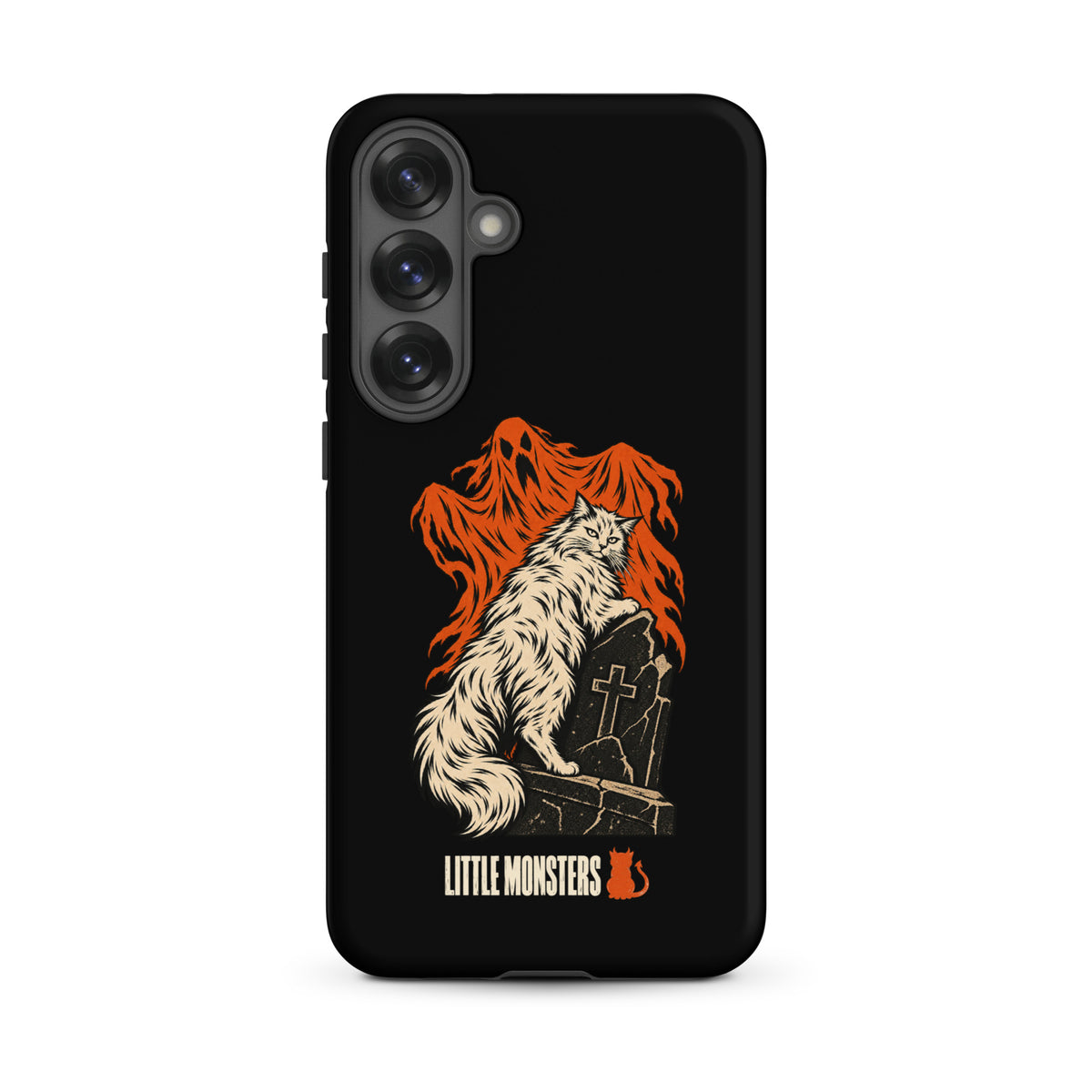 Halloween 2026 graveyard cat tough case on a Samsung Galaxy S25+, front view