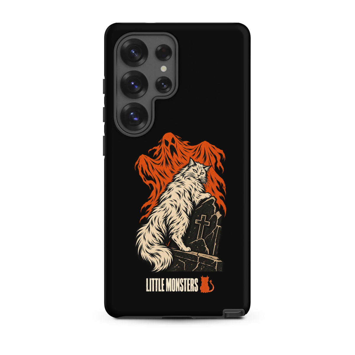 Halloween 2026 graveyard cat tough case on a Samsung Galaxy S25 Ultra, front view
